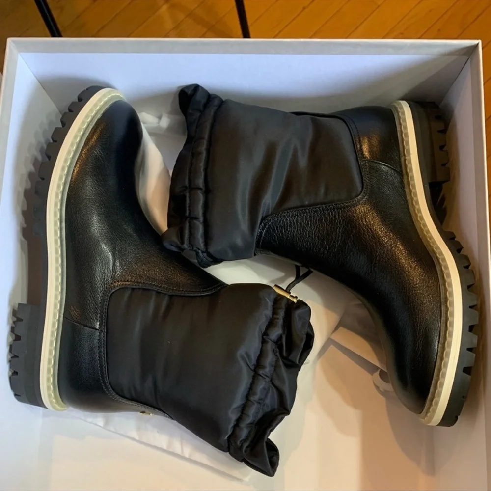 Jimmy Choo Bao Flat Leather Padded Nylon Adjustable Boots
